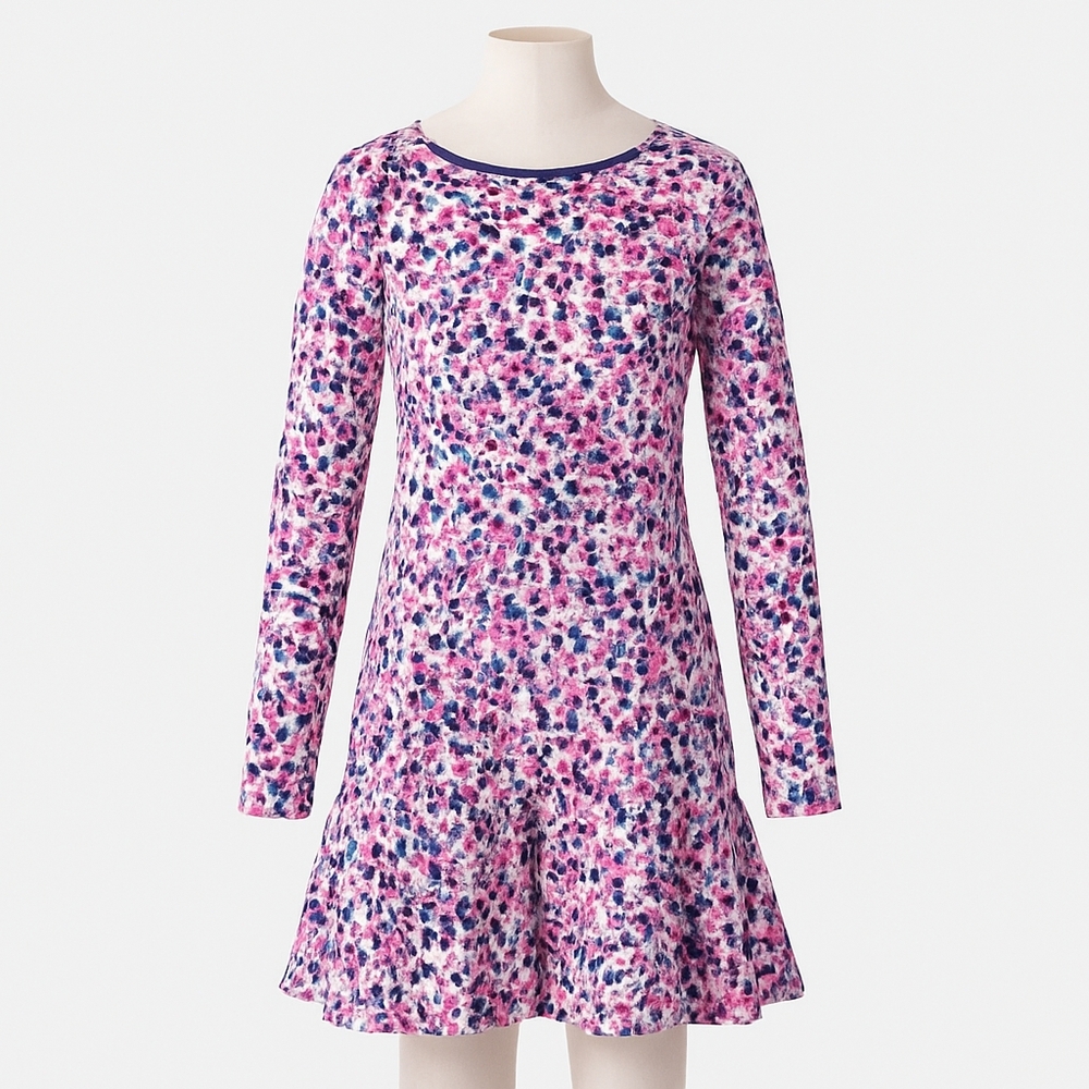 Joules Style Girls Floral Skater Dress, Long Sleeve Keyhole Back, Floral, Fall